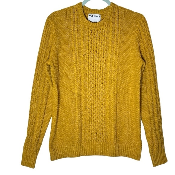 Old Navy Fisherman’s Textured Cable Knit Sweater Women’s M Mustard Cotton Wool - Picture 1 of 8